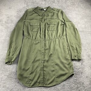 BDG Shirt Dress Womens Small Olive Green Roll Tab Sleeves Pockets